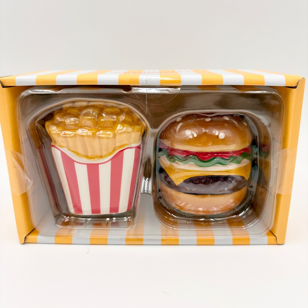 Shades of Summer Burger and Fries Salt and Pepper Shaker Set Ceramic Novelty